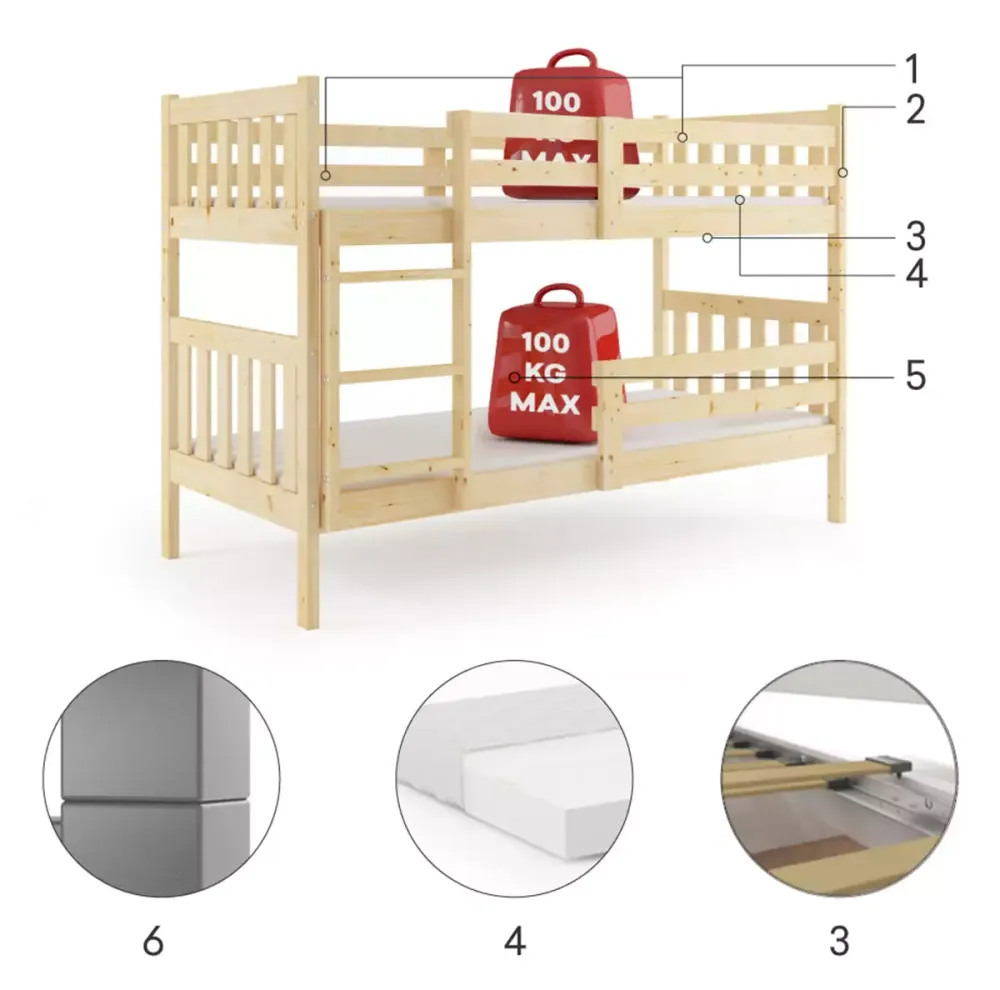 Krevet BMS Kacper na kat 190x90 cm, PINE