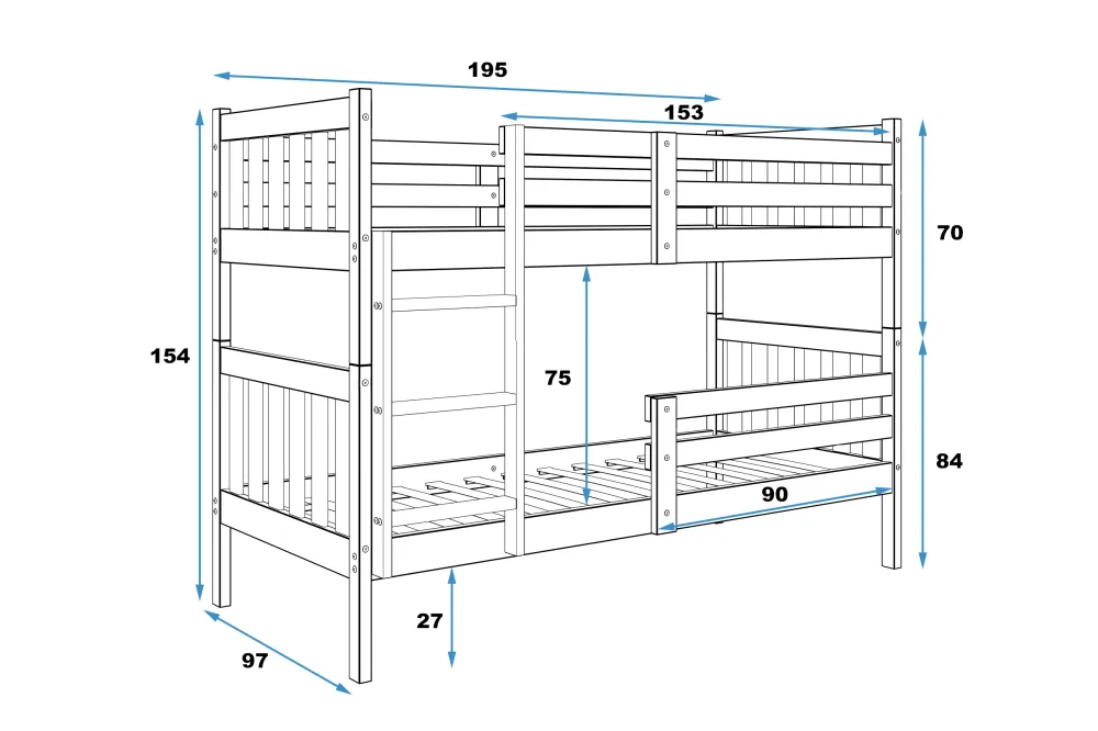 Krevet BMS Kacper na kat 190x90 cm, PINE