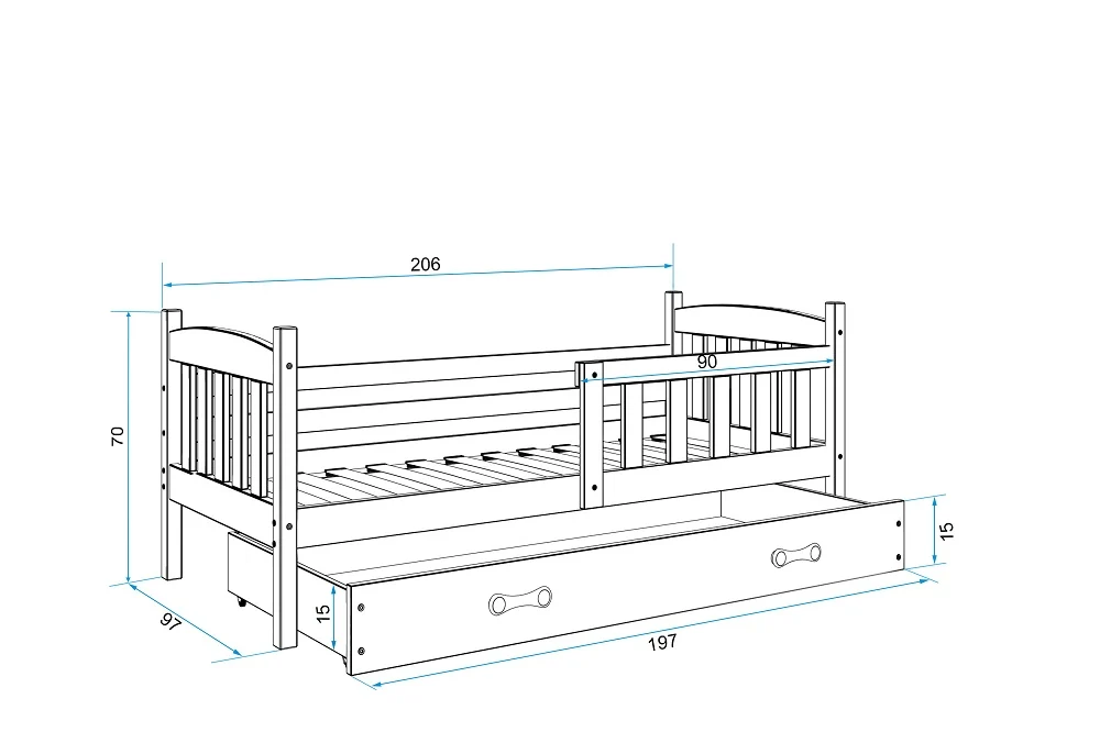 Krevet BMS Kubus + ladica 200x90 cm, BIA