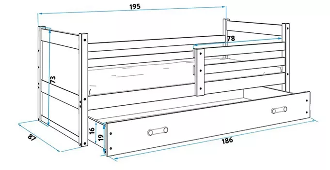 Krevet BMS Rico + ladica 190x80 cm, BIA plava