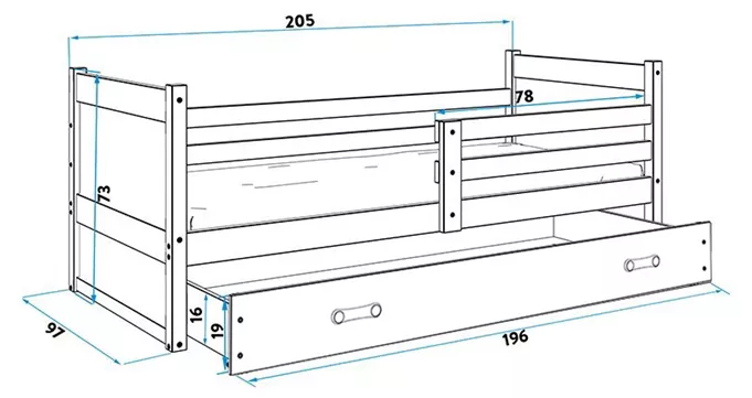 Krevet BMS Rico + ladica 200x90 cm, GRF grafit
