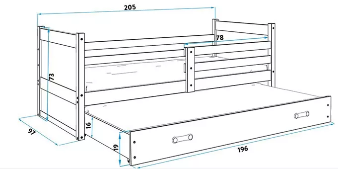 Krevet BMS Rico za 2 osobe 200x90 cm, BIA roza