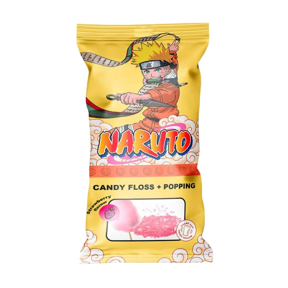 Naruto Candy Floss & Popping Stickers, šećerna vata i pjenušavi bomboni s okusom jagode od 11g
