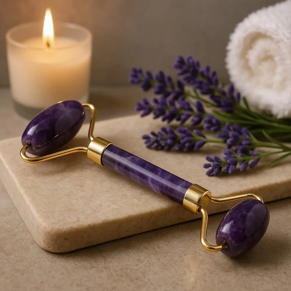 Amethyst valjak za lice s dvostrukim krajevima, masažer za lice