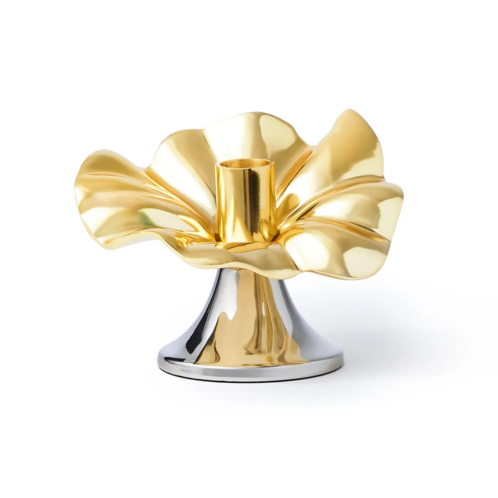 Blossom Platinum & Gold Tapered Candle Holder 6"