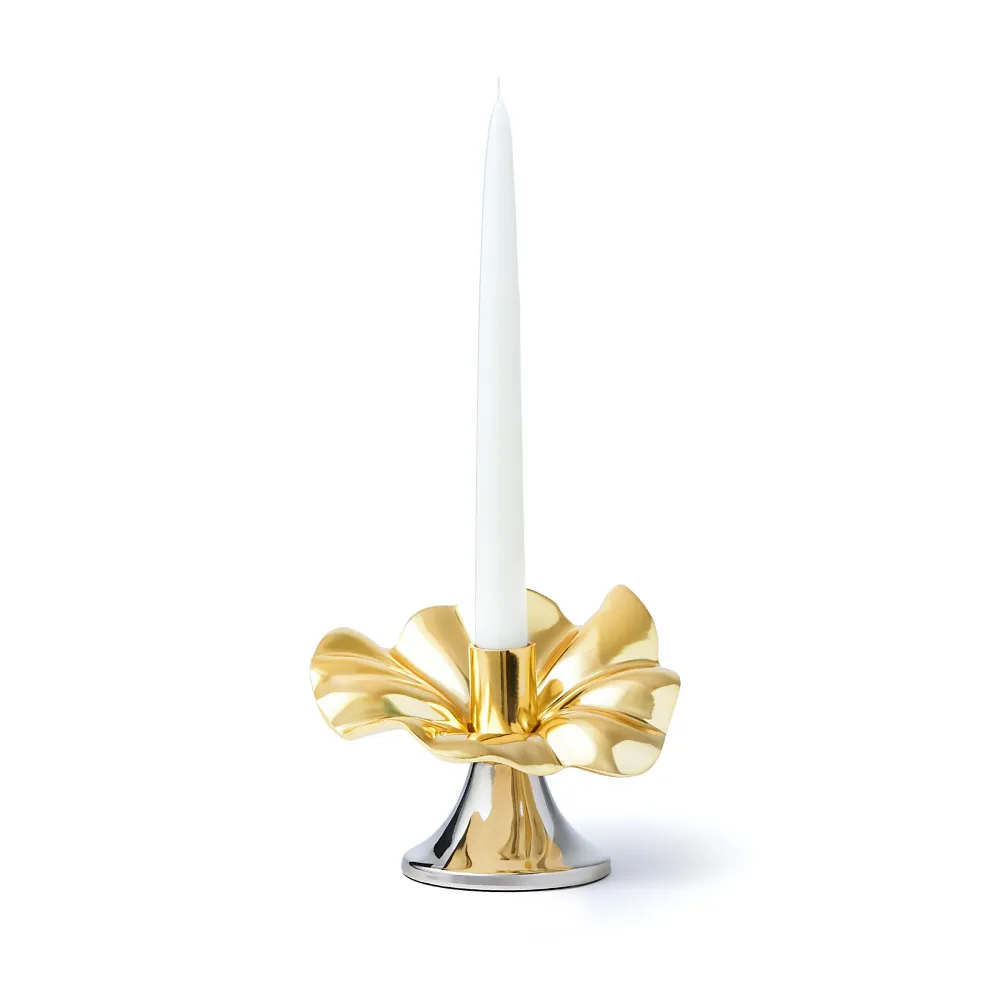 Blossom Platinum & Gold Tapered Candle Holder 6"
