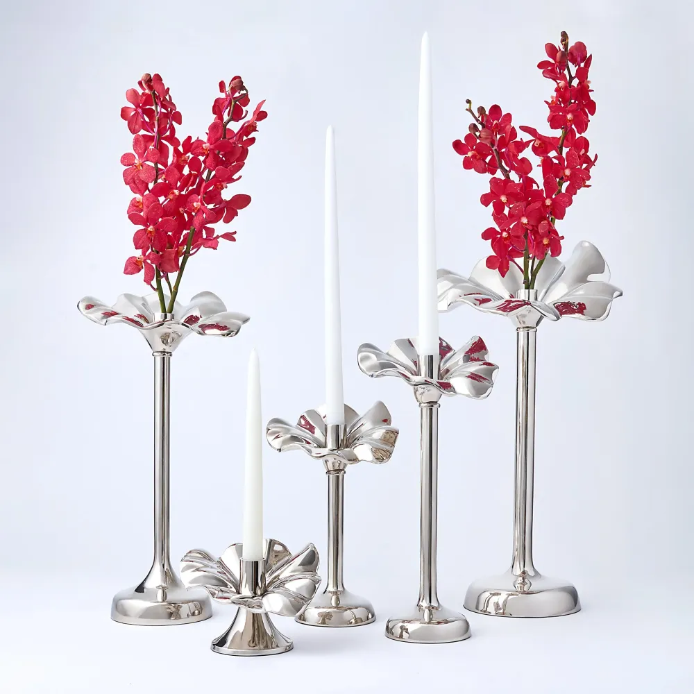 Blossom Platinum Tapered Candle Holder 6"