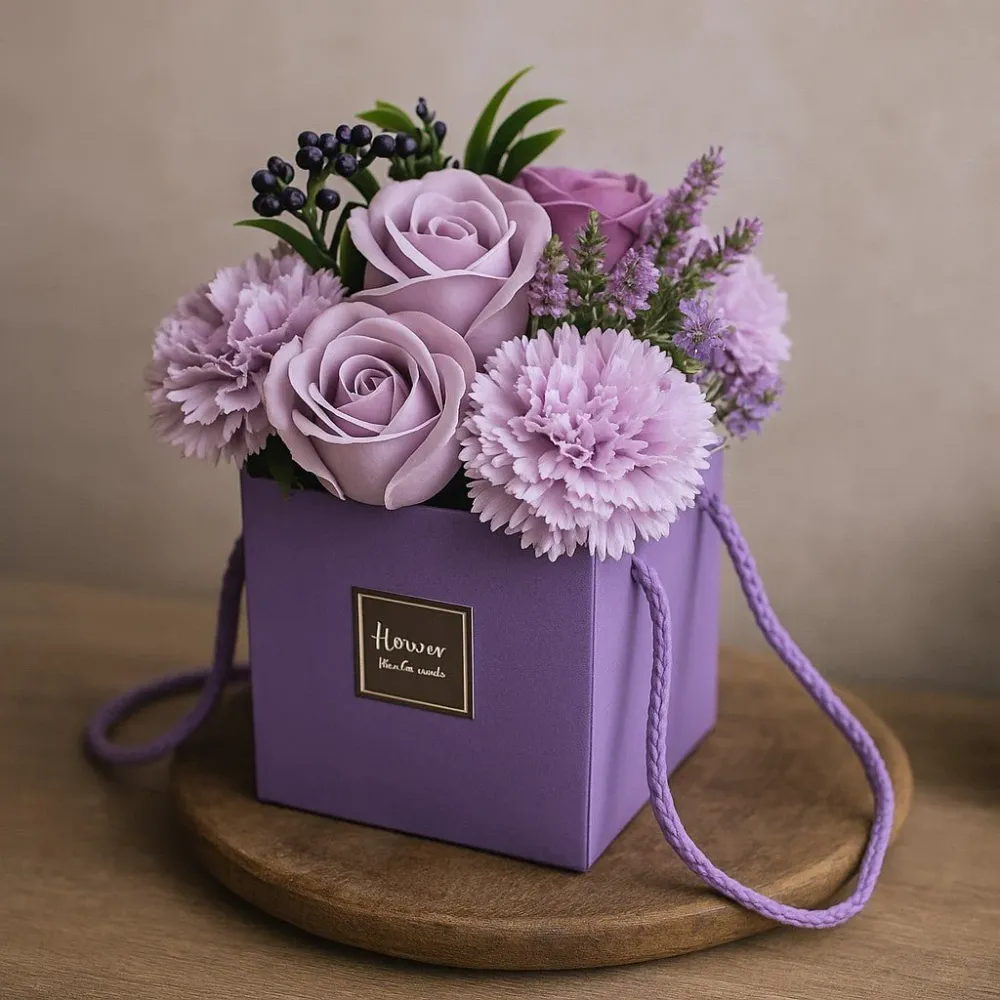 Buket sapunastih cvjetova, lavanda, ruž i karanfil