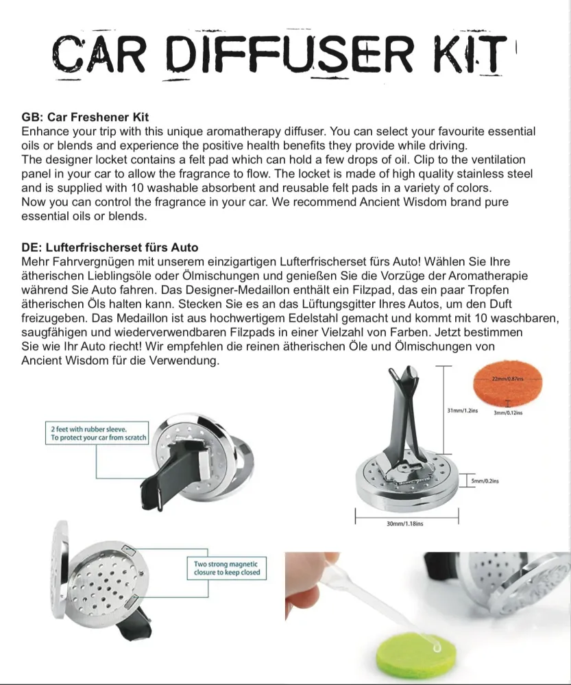 Difuzor eteričnog ulja za ventilacijski otvor automobila Hamsa 30mm