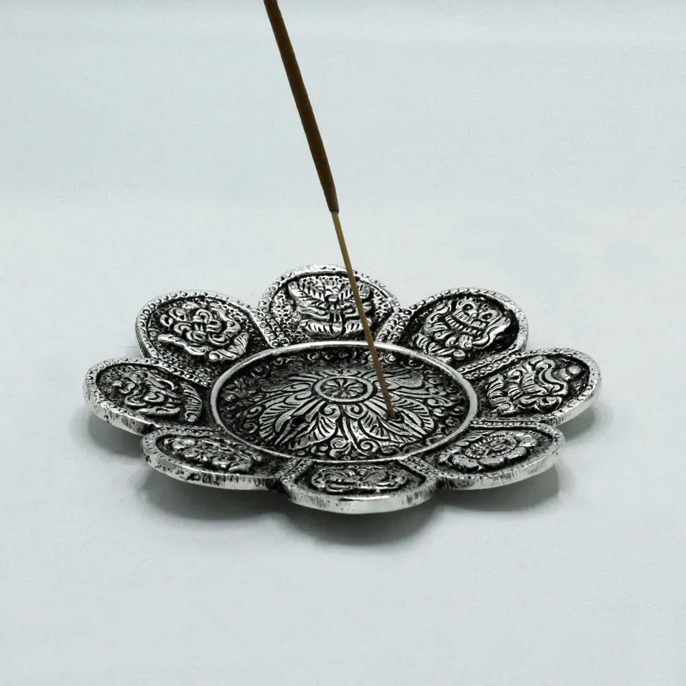 Držč tamjana tibetanski simboli polirani aluminij 12cm