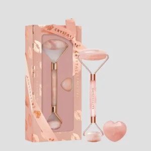 Masažer za lice od rozenkvarcnog kamena ljubavi Selflove set Crystallove