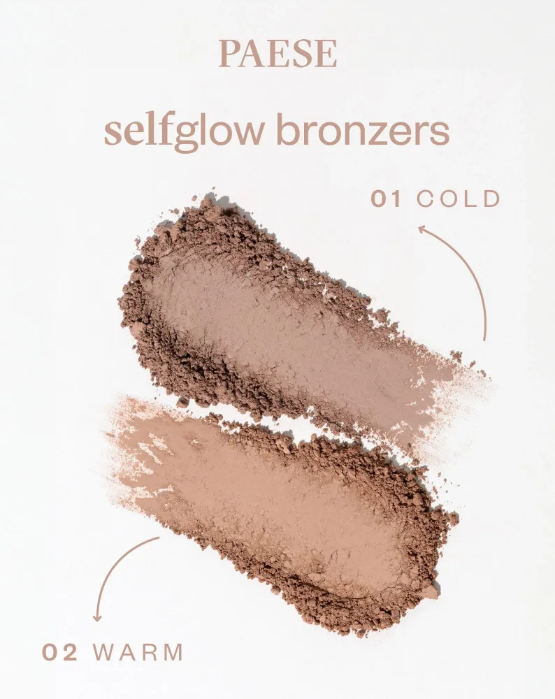 Presovani bronzer Selfglow 02 Topli s aktivnim sastojcima za konturiranje lica Paese