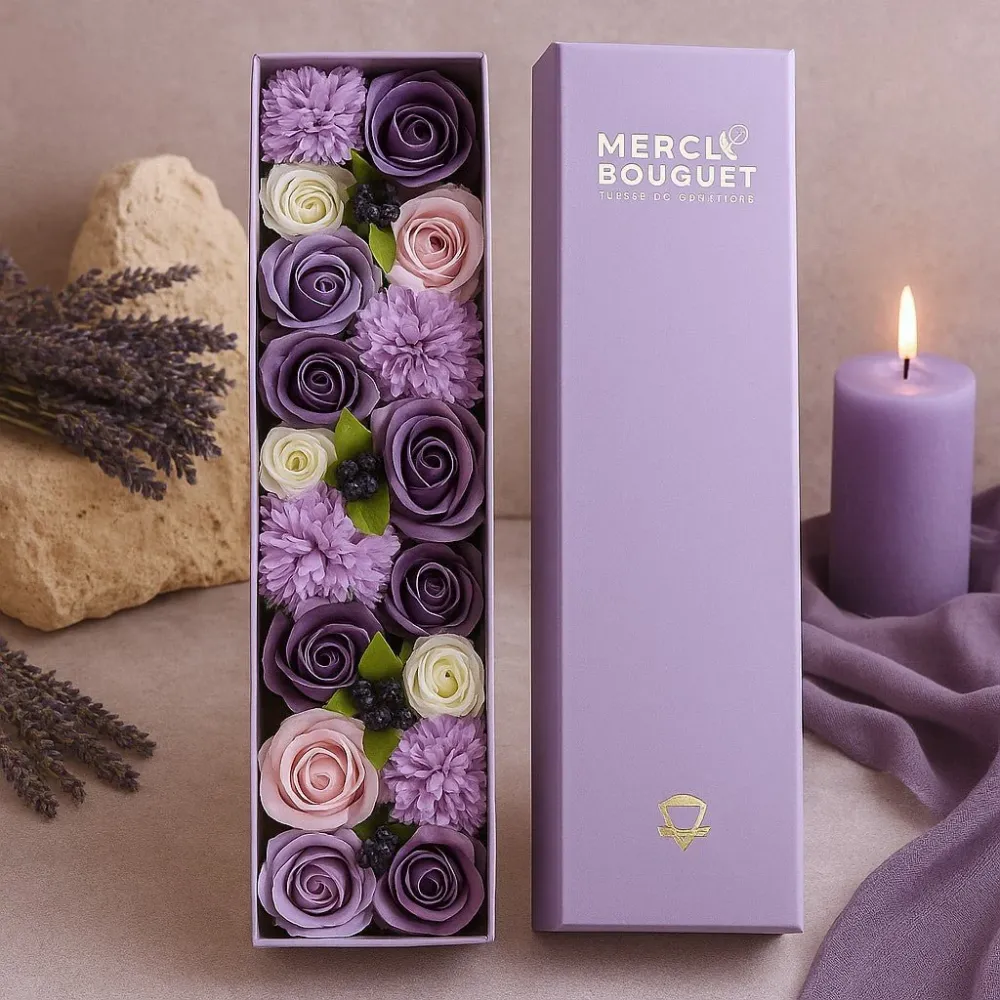 Sapunski cvjetovi duga kutija, lavanda, ruž i karanfil