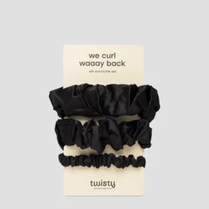 Set crnih svilenih gumica za kosu od 100 % prirodne svile Twisty 3 kom.
