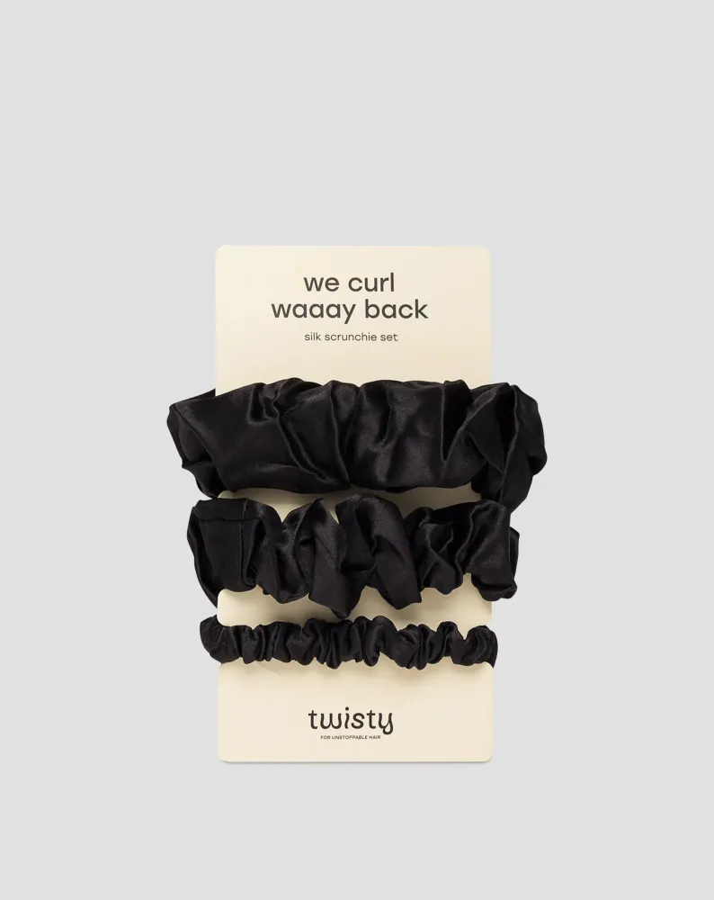 Set crnih svilenih gumica za kosu od 100 % prirodne svile Twisty 3 kom.