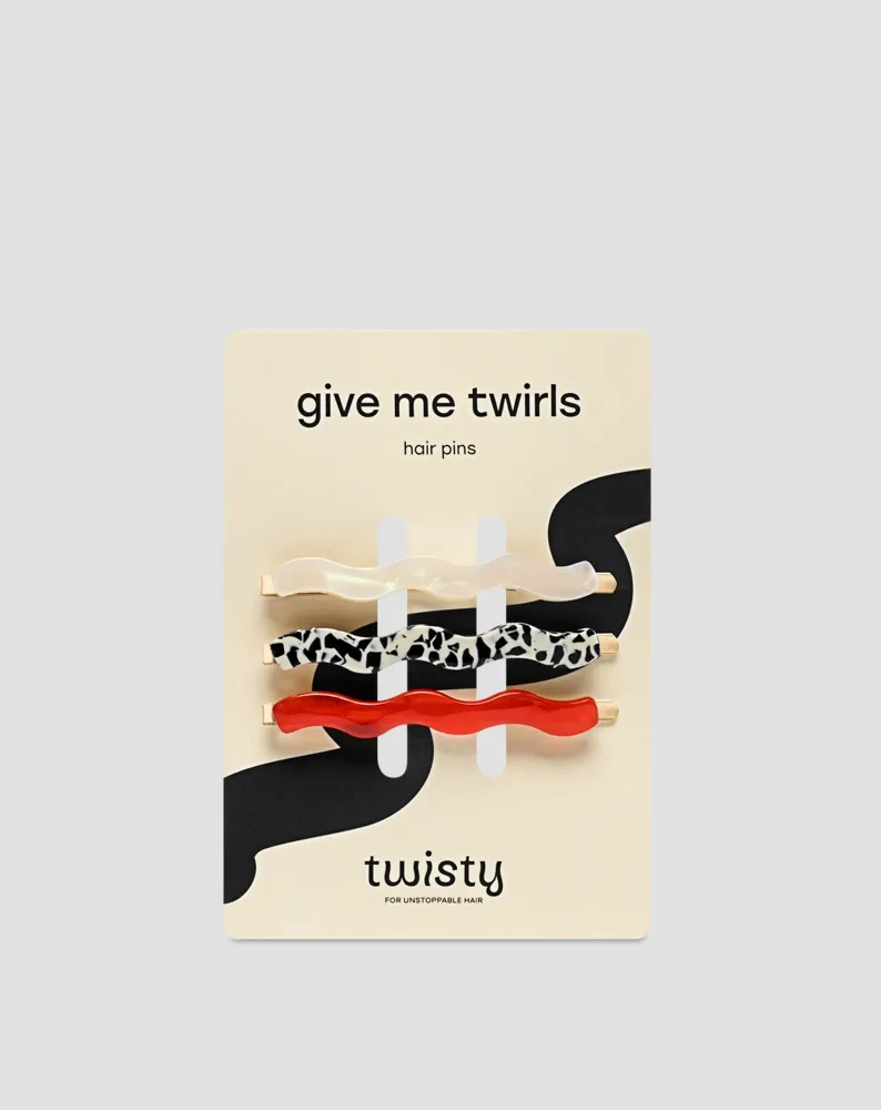 Set ukosnica za kosu crvena, mramorna, biserna Twisty 3 kom.