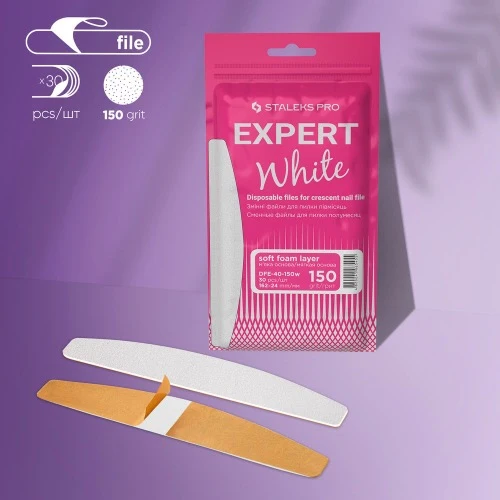 Bijele zamjenske turpije za polumjesec bazu (sloj meke pjene) Staleks Pro Expert 40, 150 grit (30 kom), DFE-40-150w