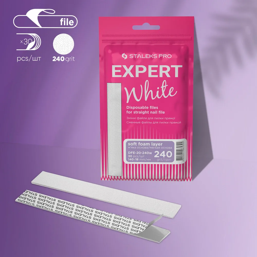 Bijele zamjenske turpije za ravnu bazu (mekani sloj pjene) Staleks Pro Expert 20, 240 grit (30 kom), DFE-20-240w