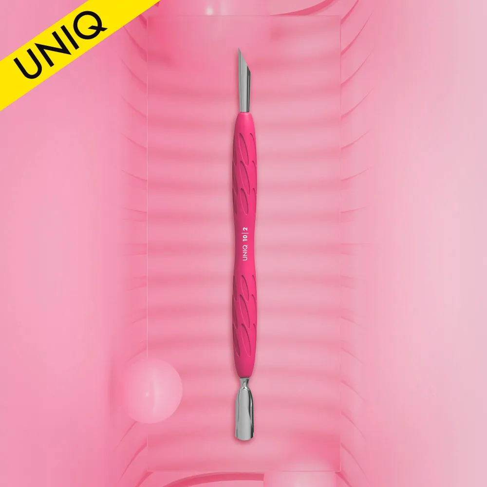 Potiskivač za manikuru sa silikonskom drškom “Gummy” Staleks Pro UNIQ 10 TIP 2 (uzani zaobljeni potiskivač + kosi potiskivač)