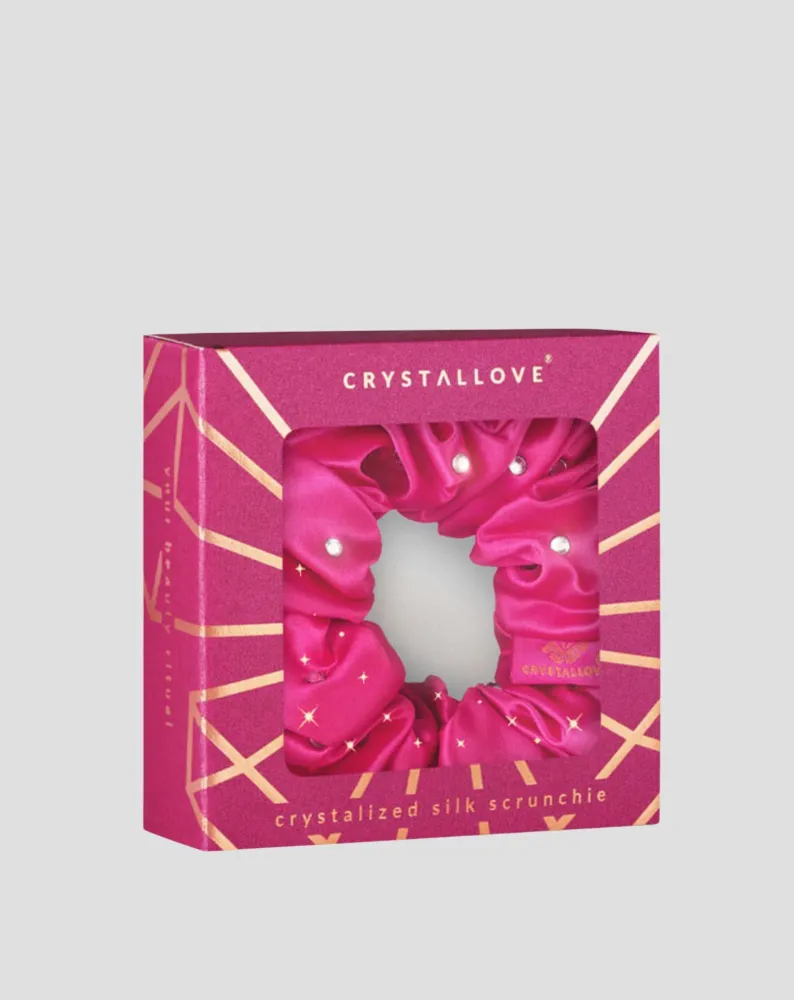 Svilena gumica za kosu s kristalima - žarko roza Crystallove
