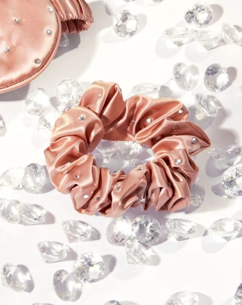 Svilena gumica za kosu s kristalima - rose gold Crystallove