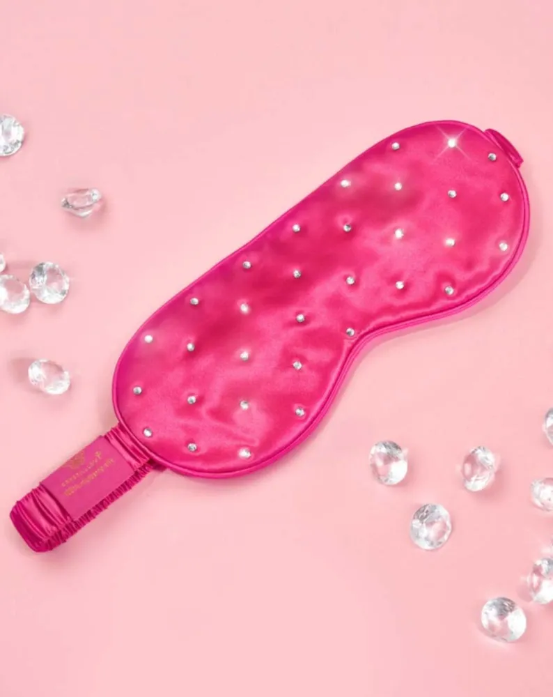 Svileni povez za spavanje ukrašen kristalima - žarko ružičasta Crystallove