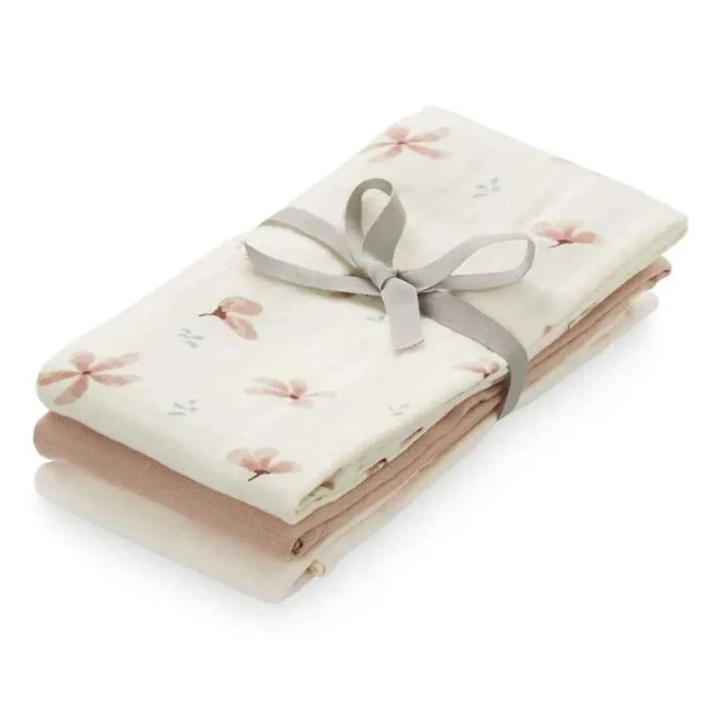 CamCam® Tetra pelene GOTS Mix Windflower Creme & Dusty Rose & Powder 3 komada 70x70