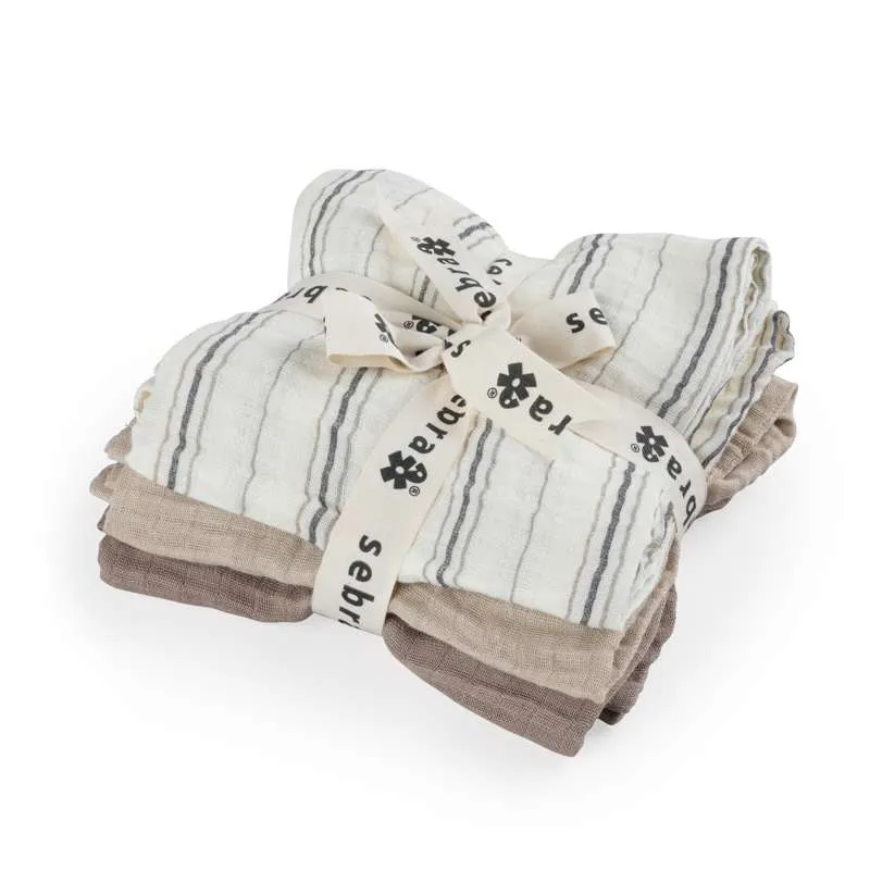 Sebra Tkaninske pelene - 3 kom. - Cream Stripe - Bež