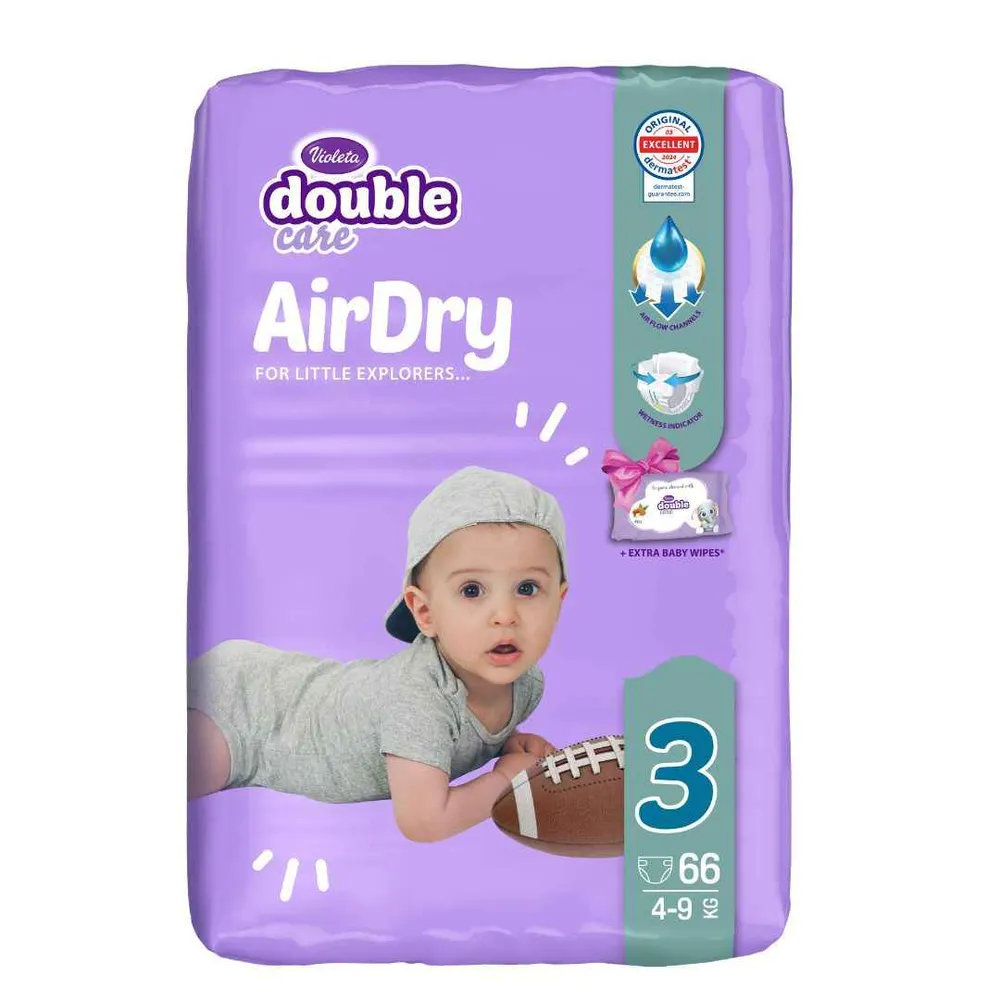 Violeta® Pelene Air Dry 3 Midi (4-9kg) Jumbo 66 + Poklon Baby vlažne maramice