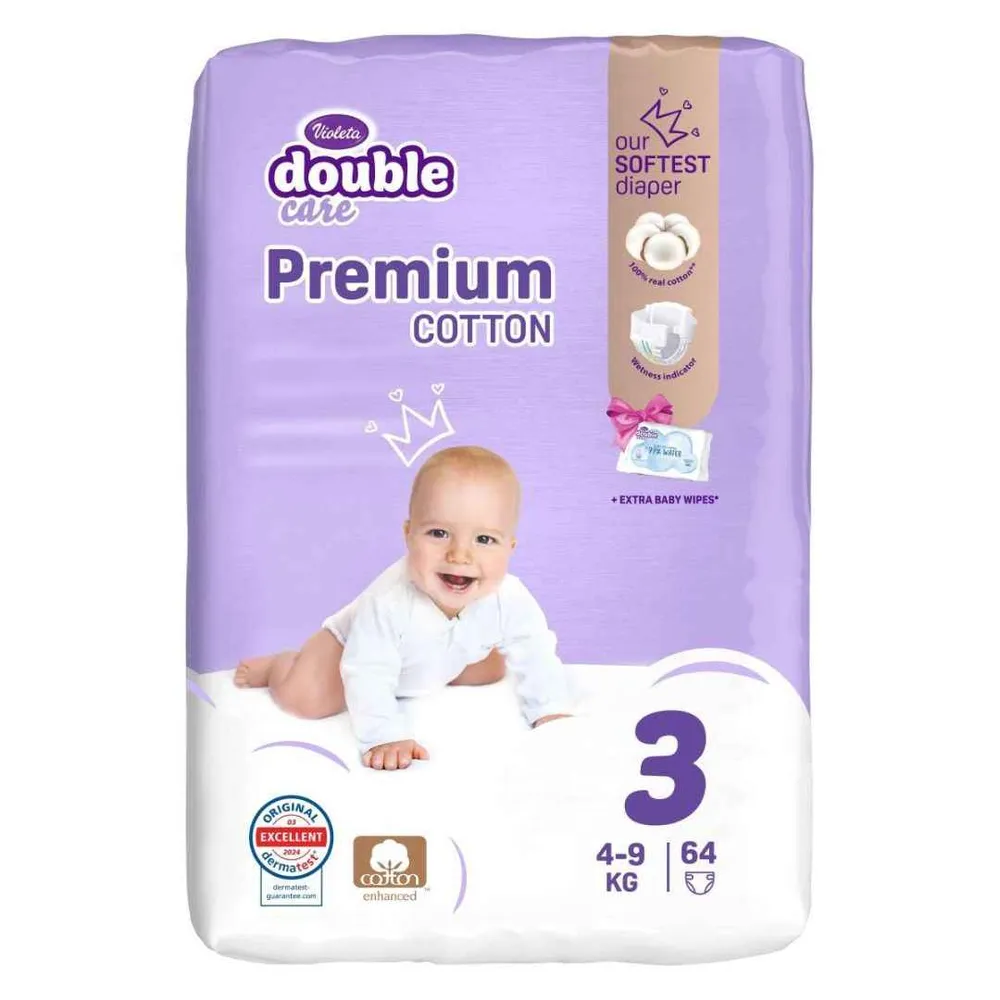 Violeta® Pelene Cotton Touch 3 Midi (4-9 kg) 64 kom + vlažne maramice Water Care