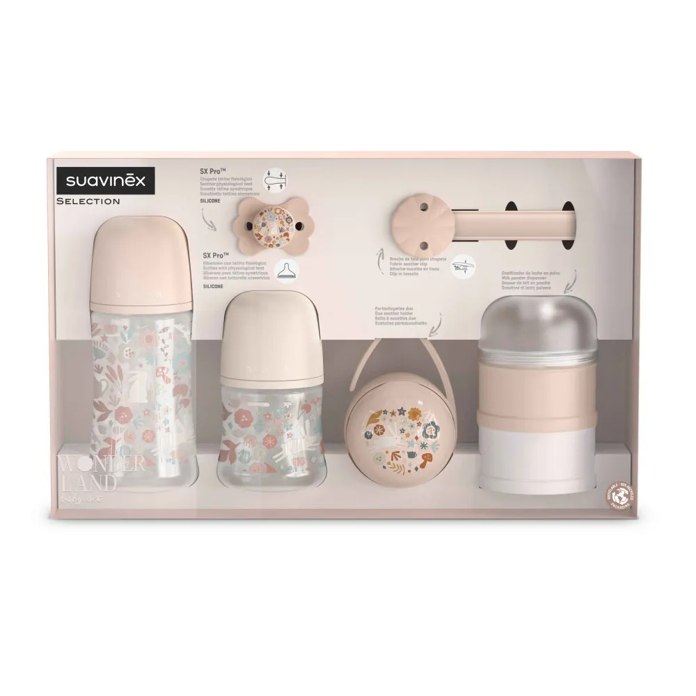 Suavinex poklon set bočica i duda Wonderland roza
