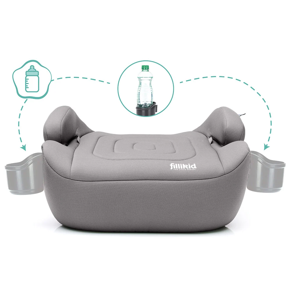 Fillikid Booster/sjedalo za auto Flip deluxe (125-150 cm) s podesivim Isofix priključkom i držčem za čšu, siva