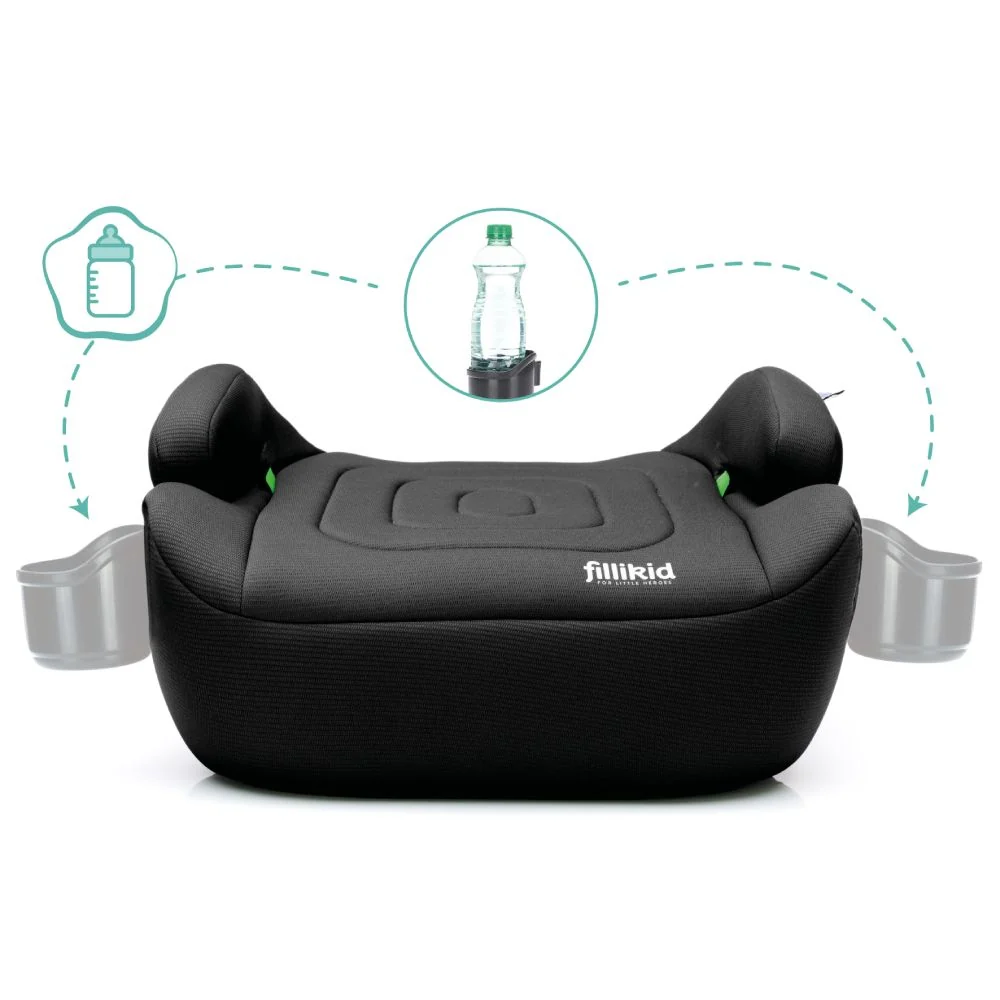 Fillikid Booster/sjedalo za auto Flip deluxe (125-150 cm) s podesivim Isofix priključkom i držčem za čšu, crna