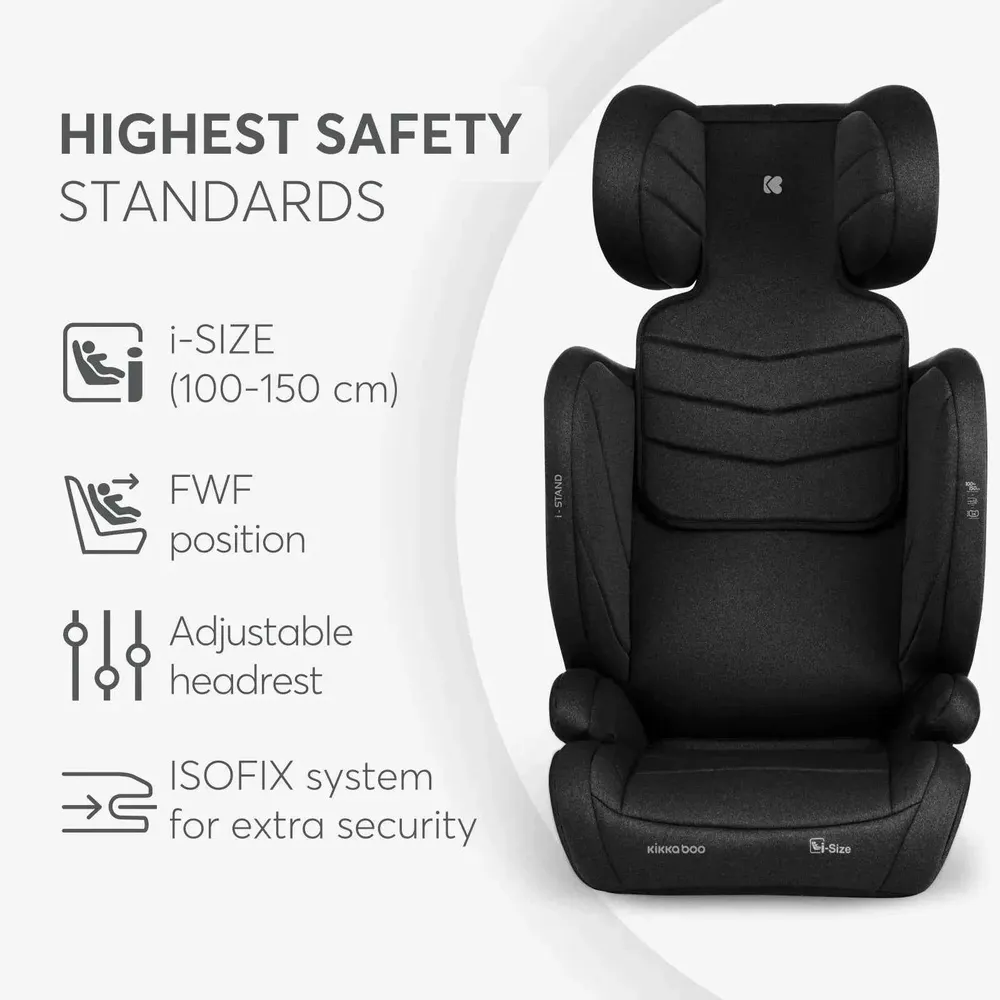 KikkaBoo® Dječja autosjedalica i-Stand i-SIZE (100-150 cm) Black