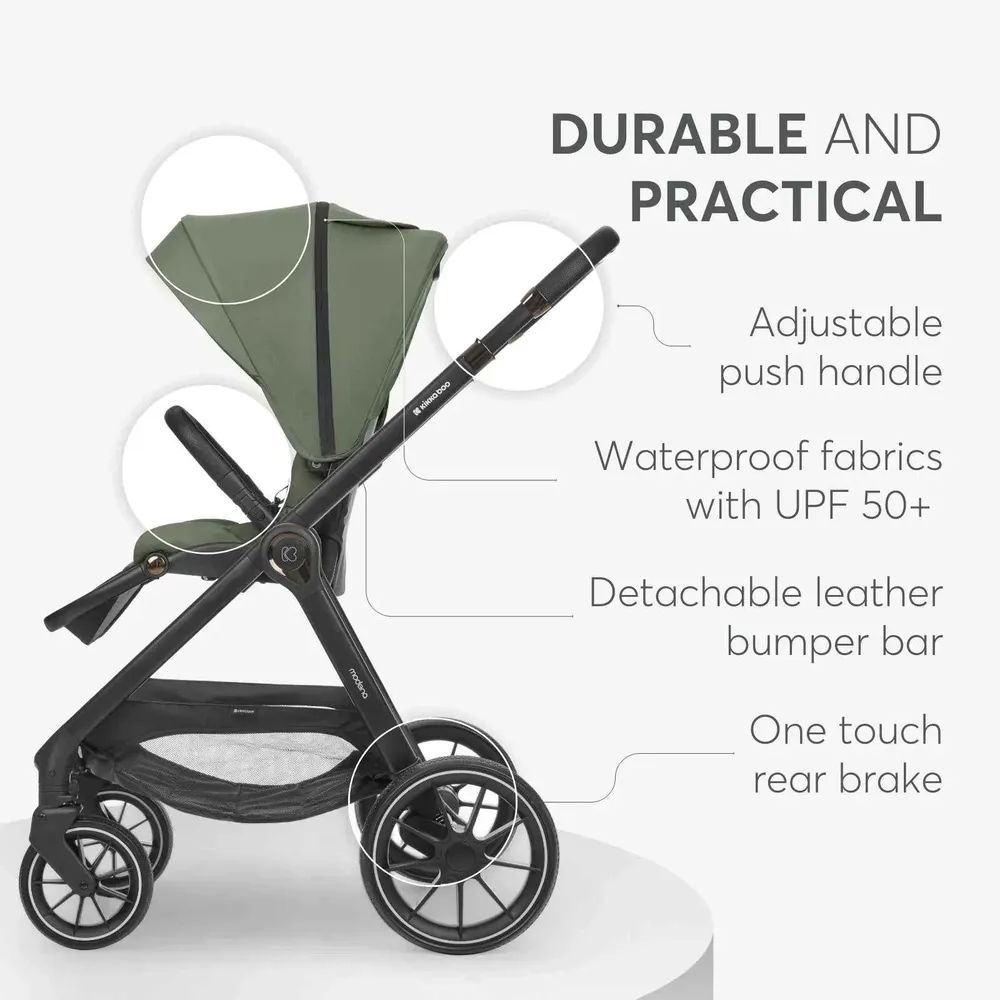 KikkaBoo® Dječja kolica s košarom 3u1 Modena Army Green