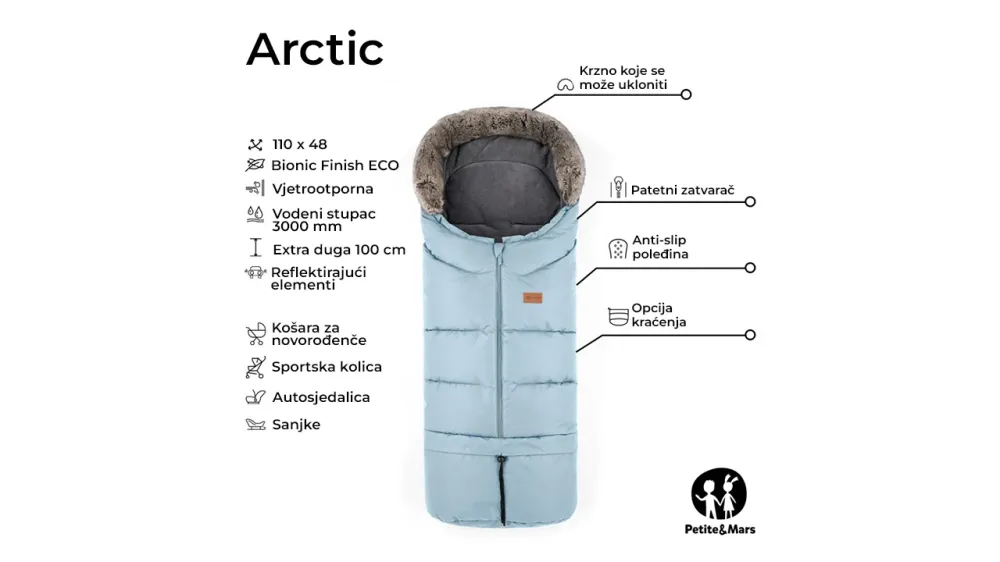 PETITE&MARS Footmuff Arctic 4 u 1 zimska vreć za kolica, Champagne Shower