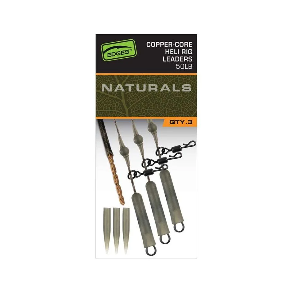 Fox Edges Naturals Copper-Core Heli Rig Leaders x3