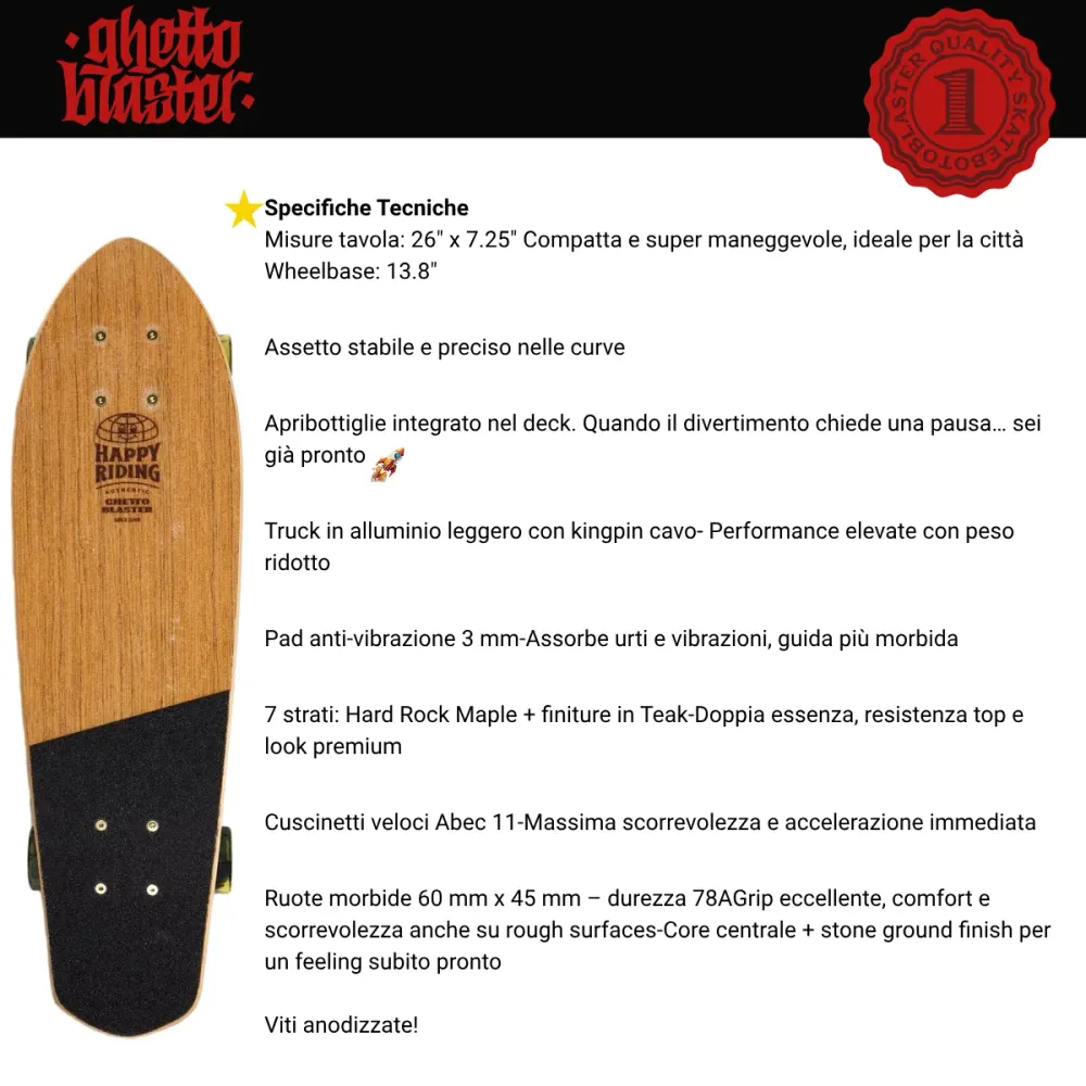 Skateboard Cruiser Ghettoblaster Teak Geroglific 26" -7,25"