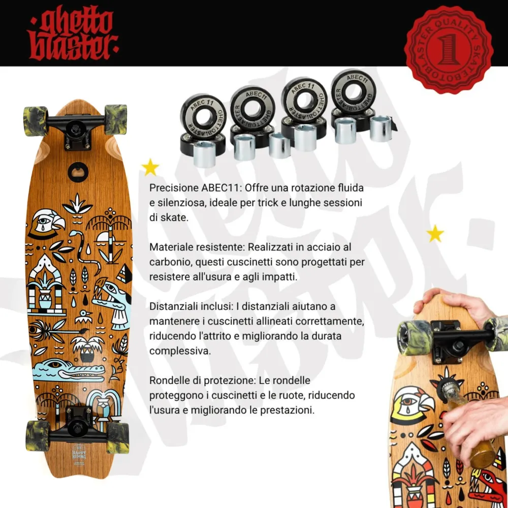 Skateboard Cruiser Ghettoblaster Teak Geroglific Fidh tail 33" -9,5"