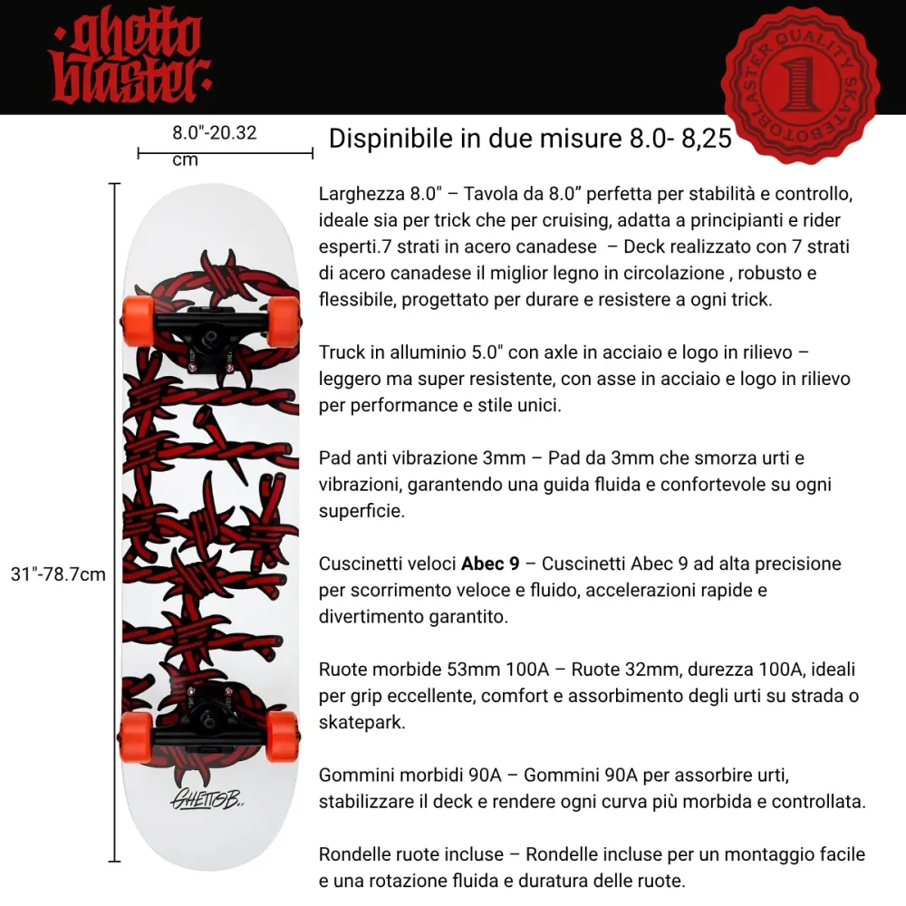 Skateboard Ghettoblaster za početak Barded Wire Red 8.25"