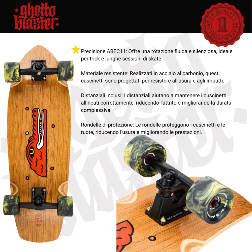 Skateboard Ghettoblaster Surfskate Teak Krokodil 30" 9.75"