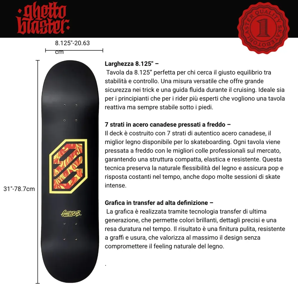 Tavola Skateboard Deck Ghettoblaster Pregripped Flame Žuta 8.125"