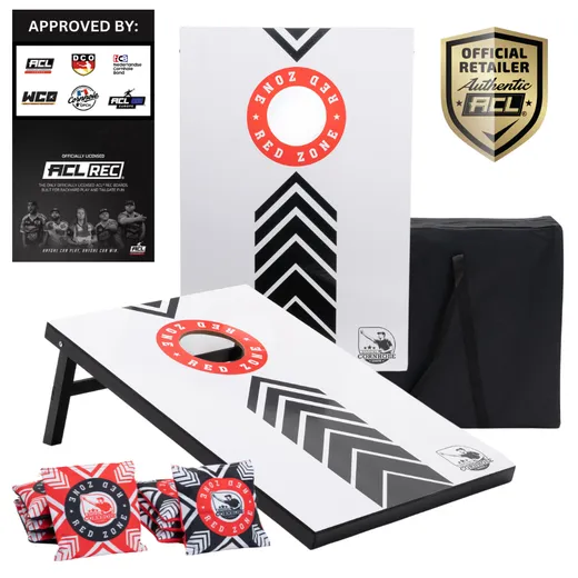 Kompletan set Cornhole 90x60 - Red Zone - 2x4 Cornhole vreće - uključujući torbu za nošenje.