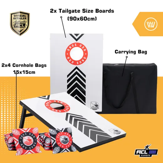 Kompletan set Cornhole 90x60 - Red Zone - 2x4 Cornhole vreće - uključujući torbu za nošenje.