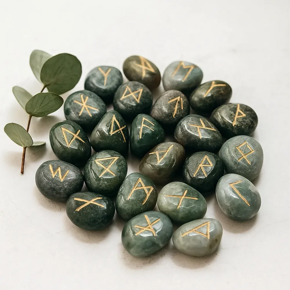 Set od 25 komada rune kamenja od mahovine agat s torbicom