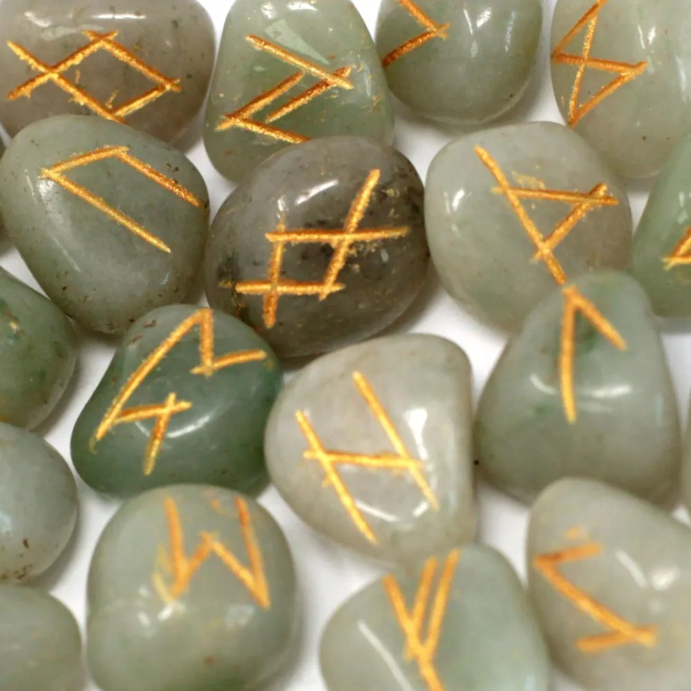 Set rune kamenja od zelenog aventurina, 25 komada s torbicom