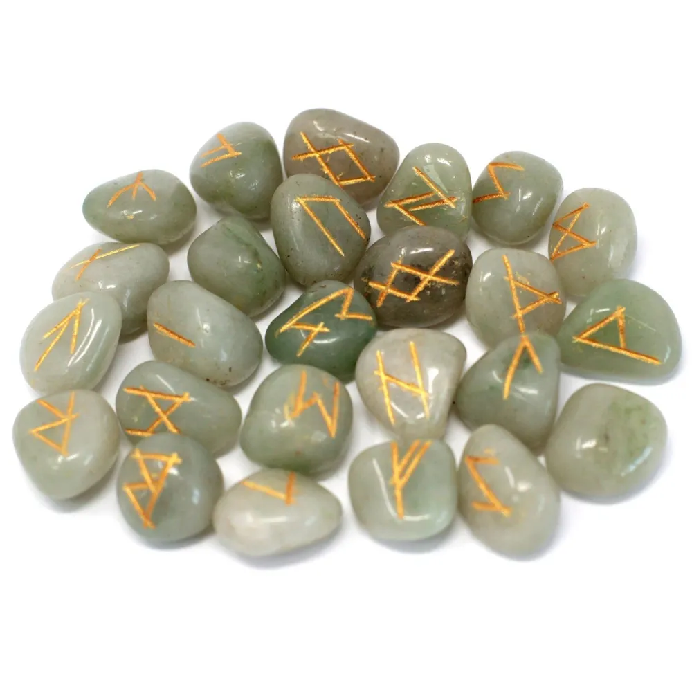 Set rune kamenja od zelenog aventurina, 25 komada s torbicom