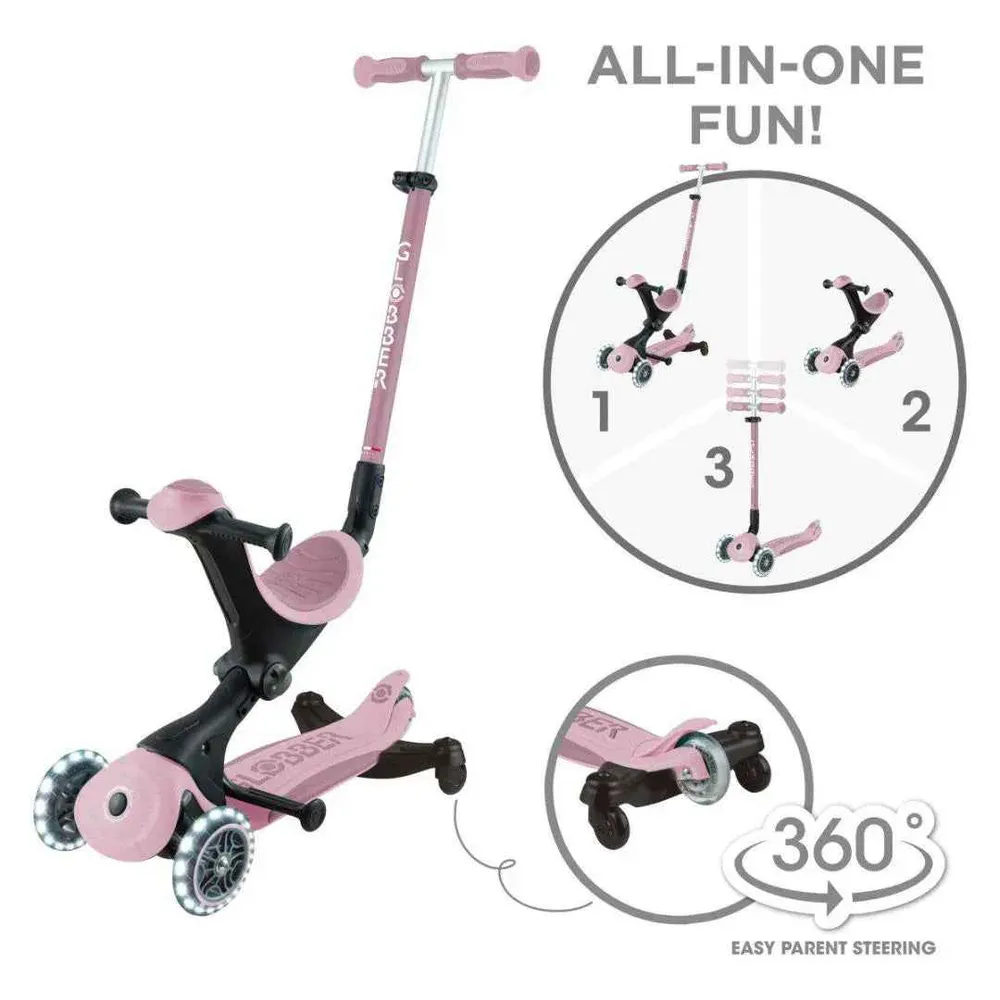 Globber® Sklopivi dječji skuter GO UP deluxe 360° s svjetlećim kotačima Berry