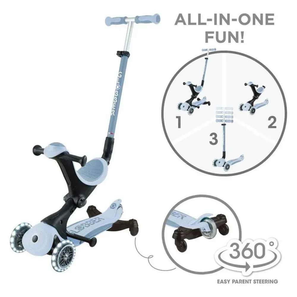 Globber® Sklopivi dječji skuter GO UP deluxe 360° s svjetlećim kotačima Blueberry