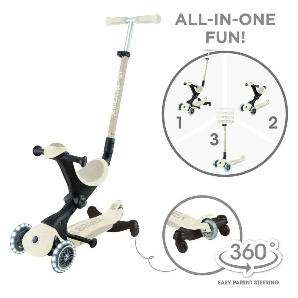 Globber® Sklopivi dječji skuter GO UP deluxe 360° s svjetlećim kotačima Taupe